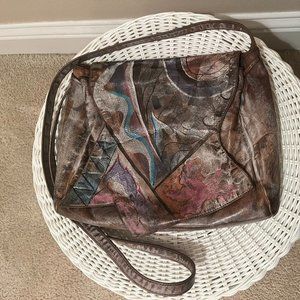 Distressed Painted leather shoulder bag